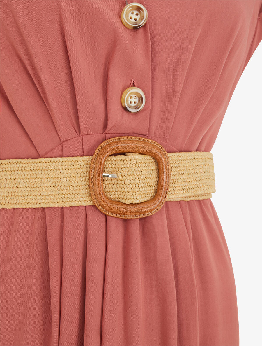 Robe longue unie élastiquée - Corail - 3