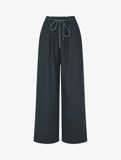 Pantalon élastiqué effet lin - Marine - 1