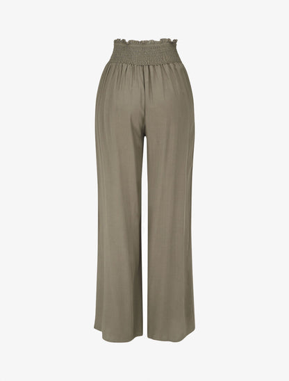 Pantalon fluide uni à poches - Kaki - 2