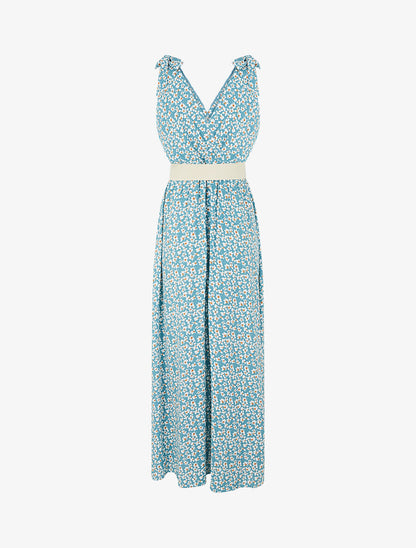 Robe imprimé fleuri à nœuds aux épaules - Vert d&