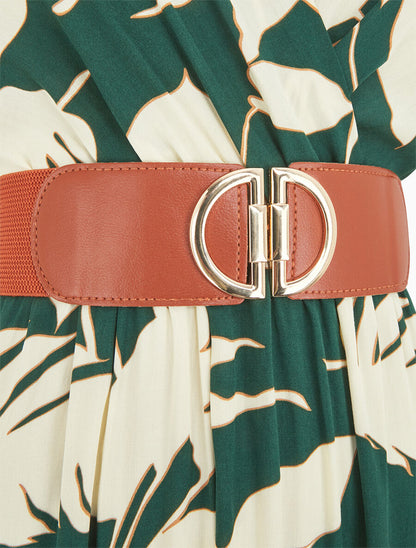 Robe fleurie à manches courtes volantées - Vert - 4