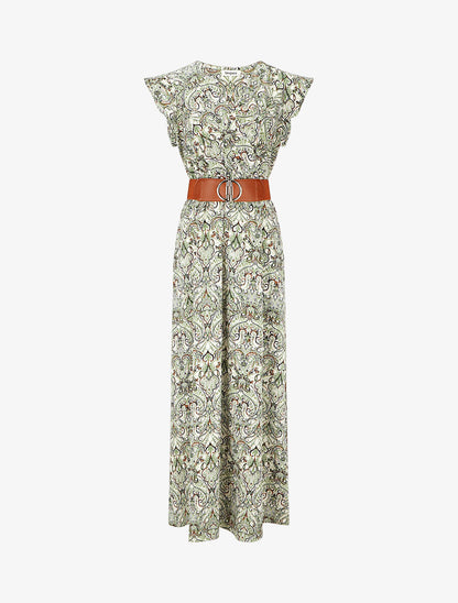 Robe imprimé foulard à manches courtes volantées - Vert - 1