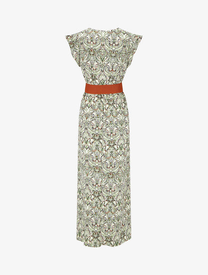 Robe imprimé foulard à manches courtes volantées - Vert - 2