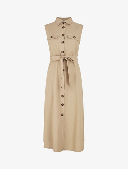 Robe évasée boutonnée à poches - Beige - 1