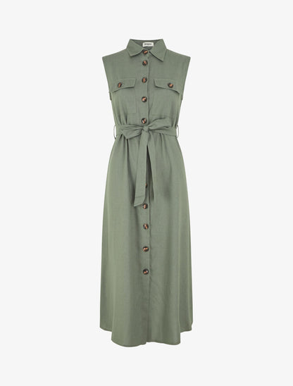 Robe évasée boutonnée à poches - Kaki - 5