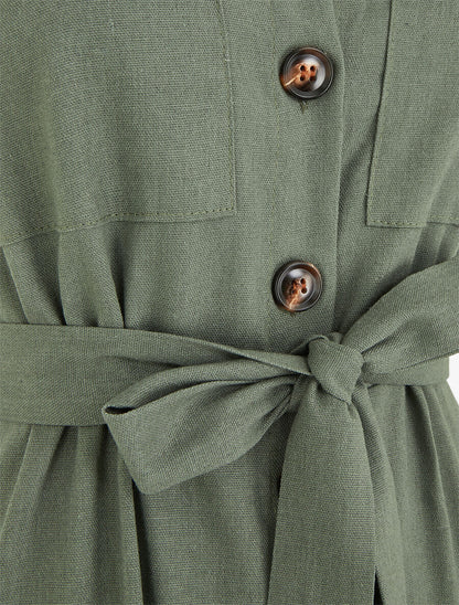 Robe évasée boutonnée à poches - Kaki - 3