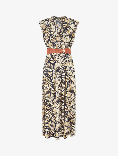 Robe évasée à boutons imprimé végétal - Marine - 5