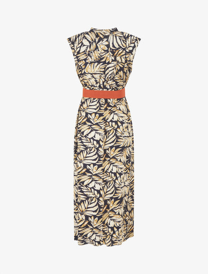 Robe évasée à boutons imprimé végétal - Marine - 2