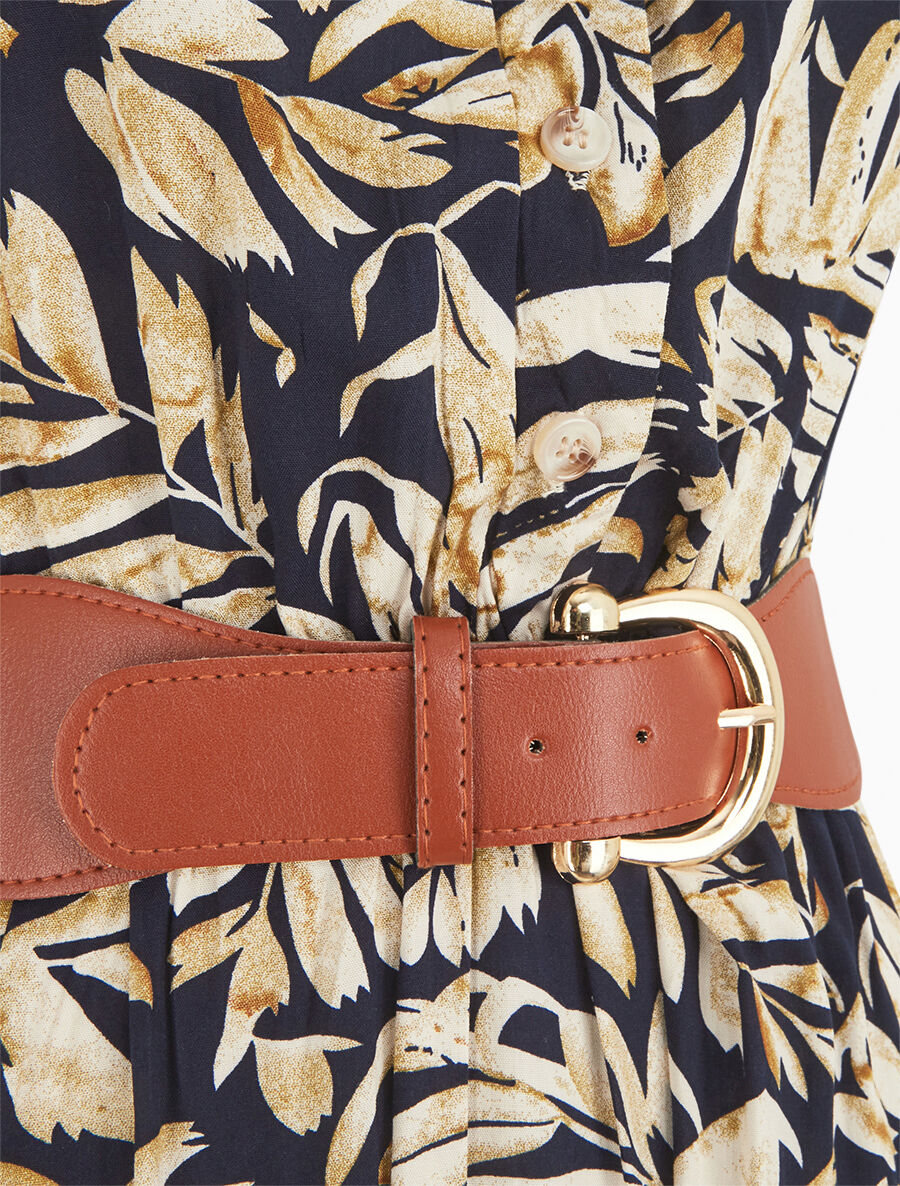 Robe évasée à boutons imprimé végétal - Marine - 3