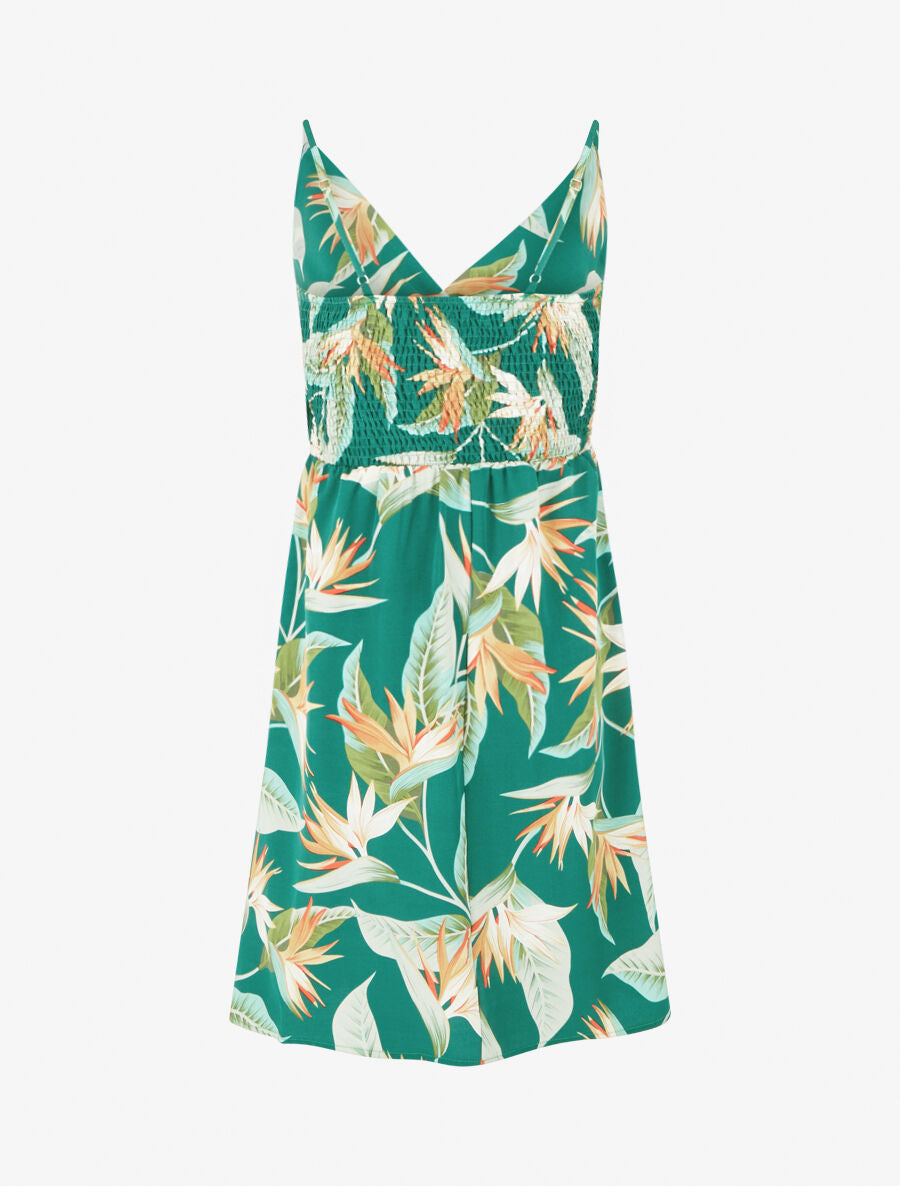 Robe mi-longue imprimé feuilles - Vert - 2