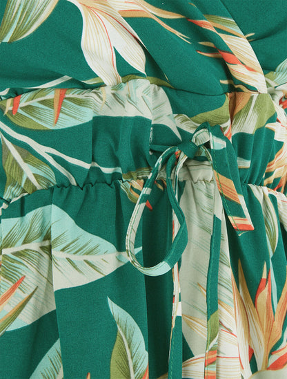 Robe mi-longue imprimé feuilles - Vert - 3