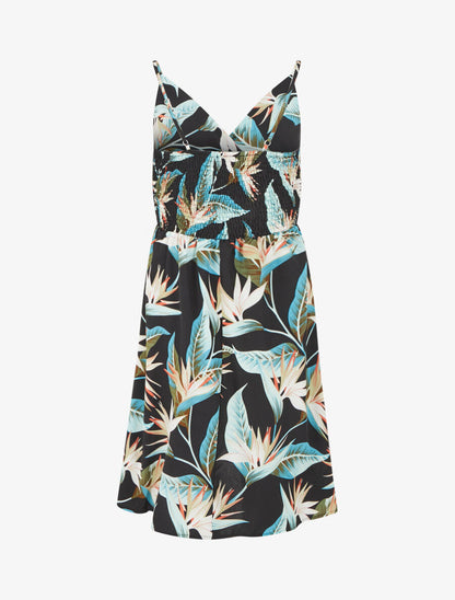 Robe mi-longue imprimé feuilles - Noir - 2