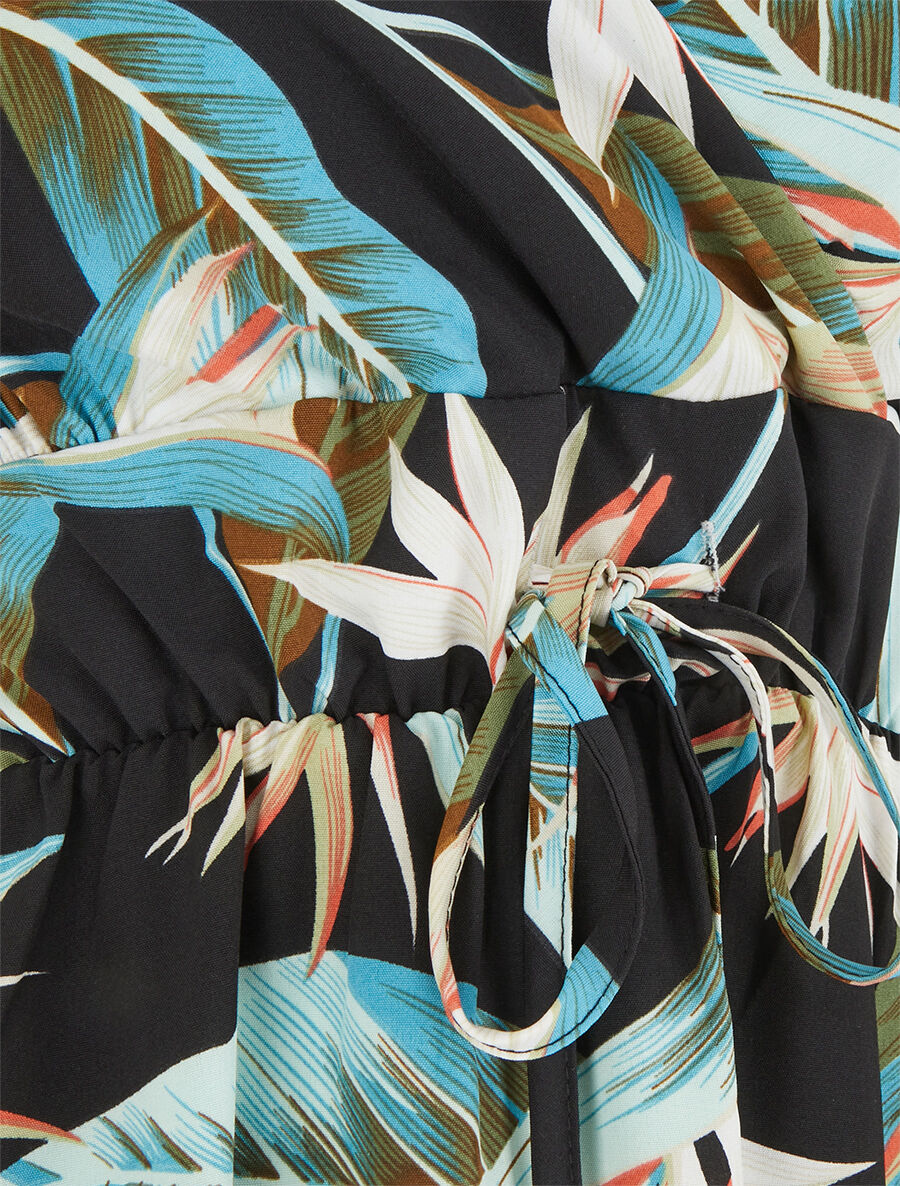 Robe mi-longue imprimé feuilles - Noir - 3