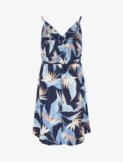Robe mi-longue imprimé feuilles - Marine - 2