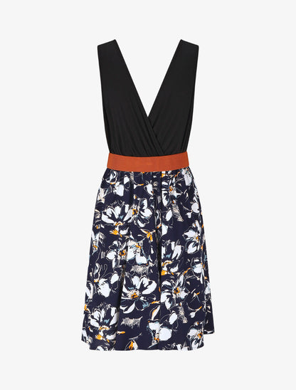 Robe mi-longue sans manches imprimé floral - Marine - 2