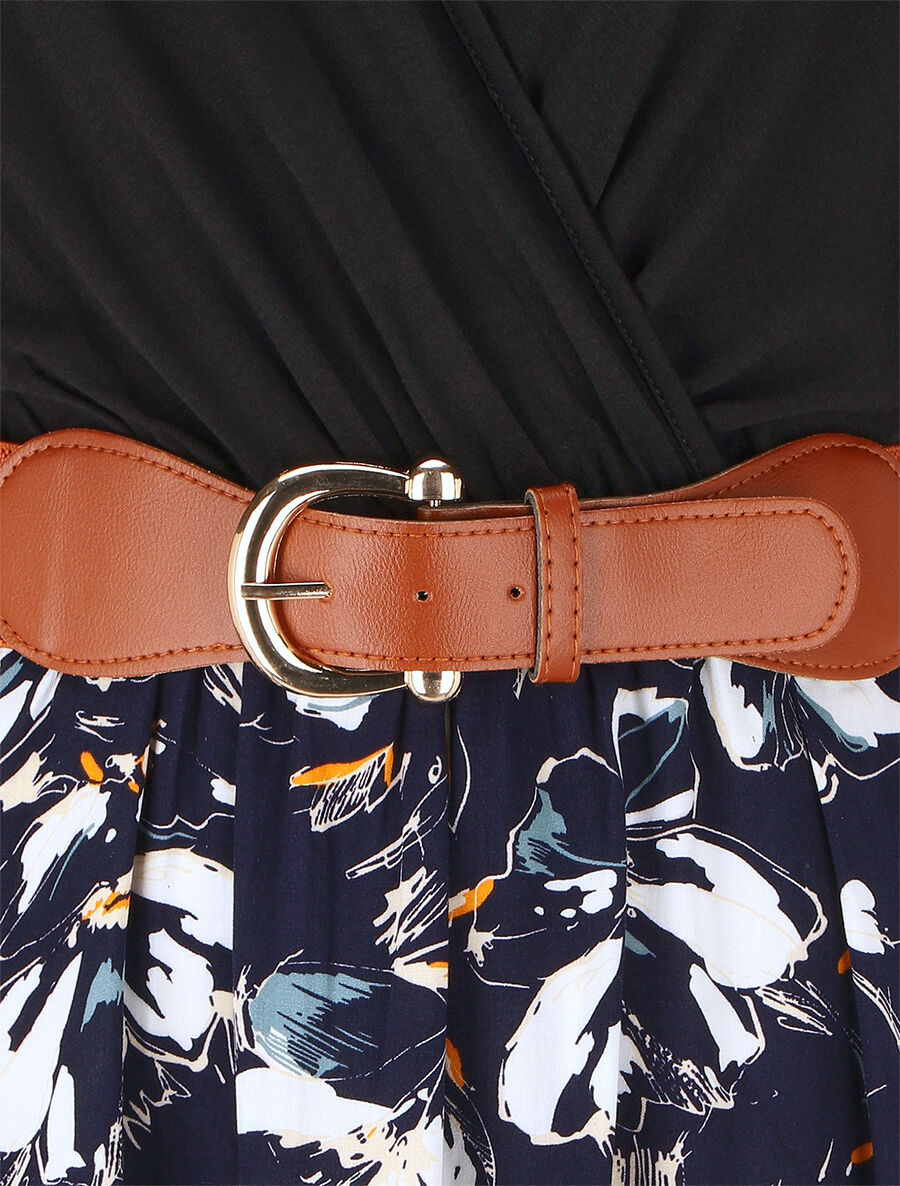 Robe mi-longue sans manches imprimé floral - Marine - 3