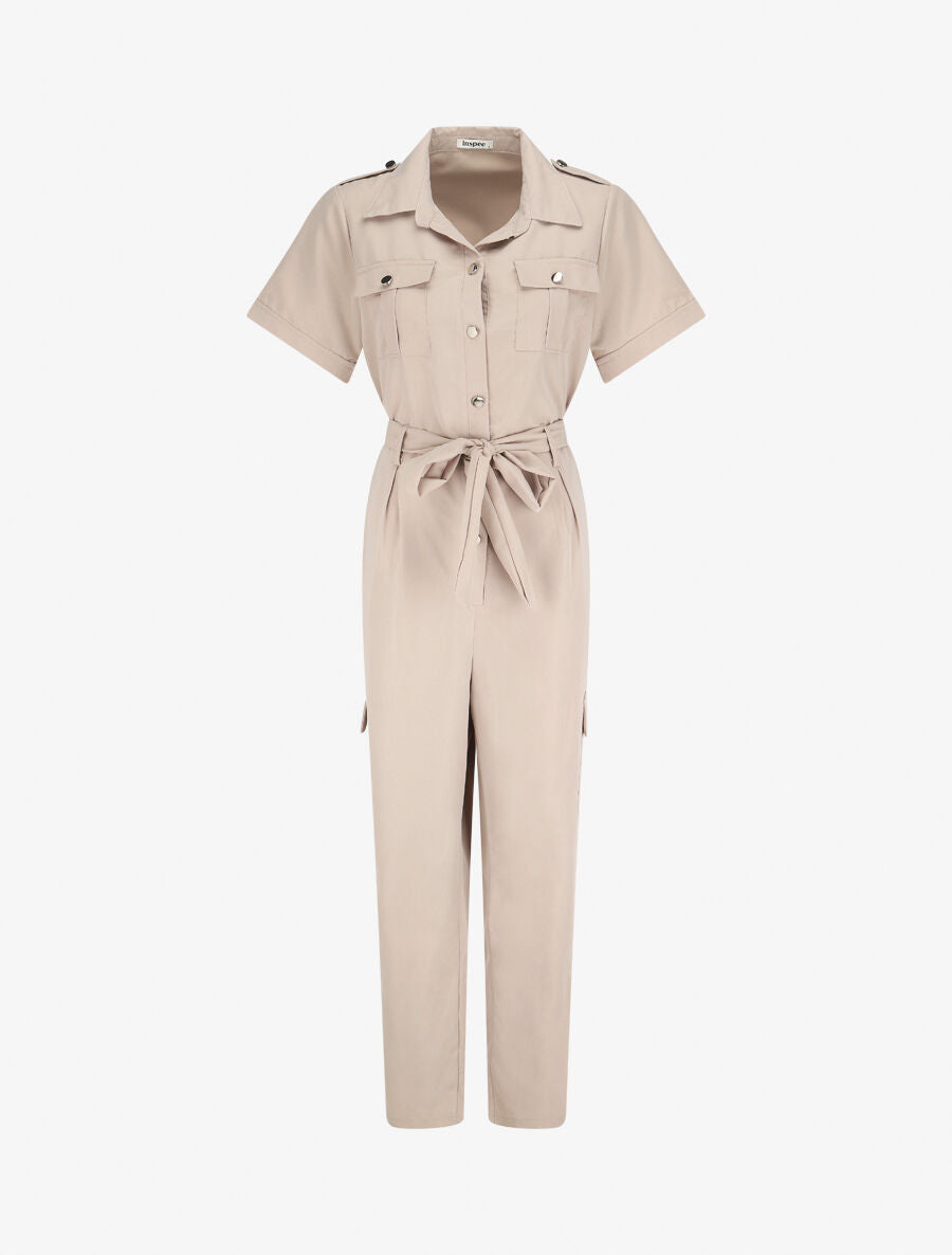 Combinaison ample à manches courtes - Beige - 1