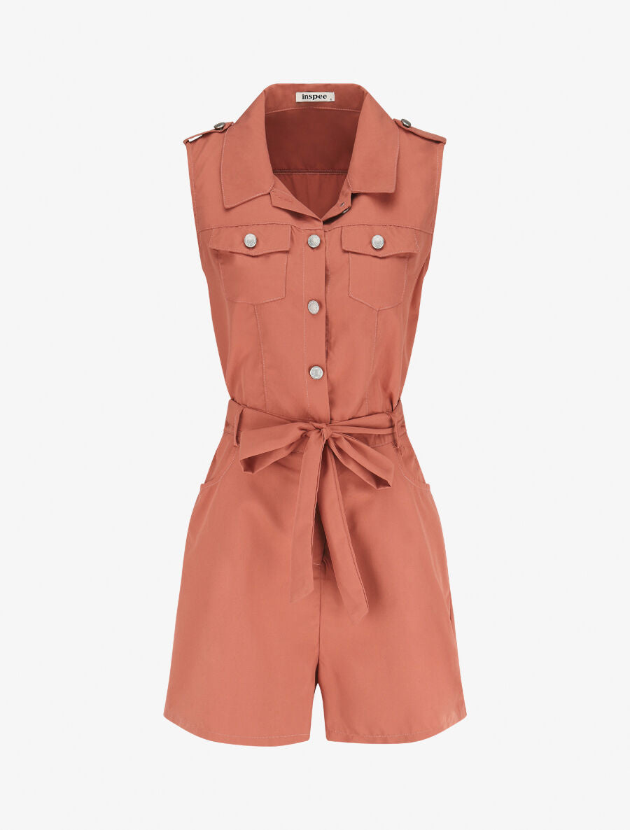 Combishort droite uni sans manches - Vieux rose - 1