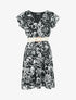 Robe mi-longue imprimé floral irisé - Noir - 1