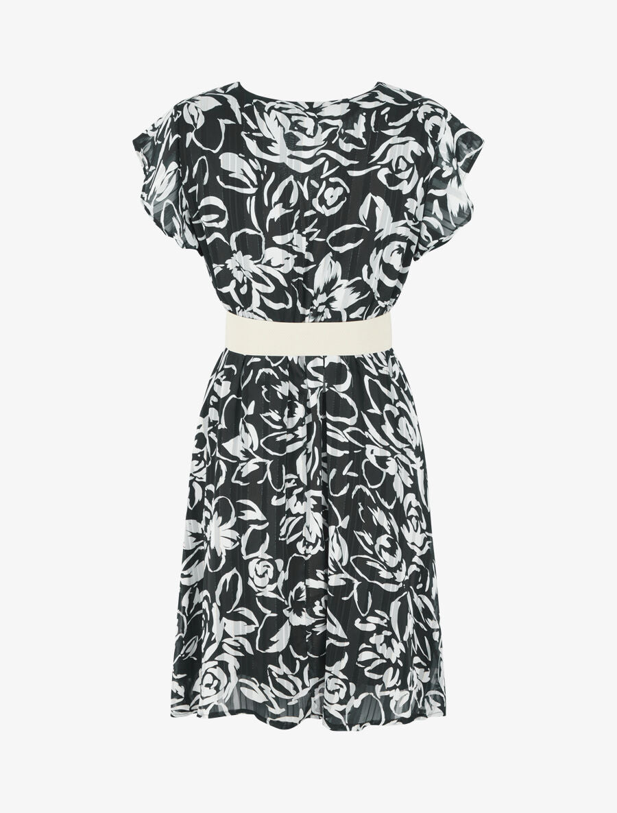 Robe mi-longue imprimé floral irisé - Noir - 2
