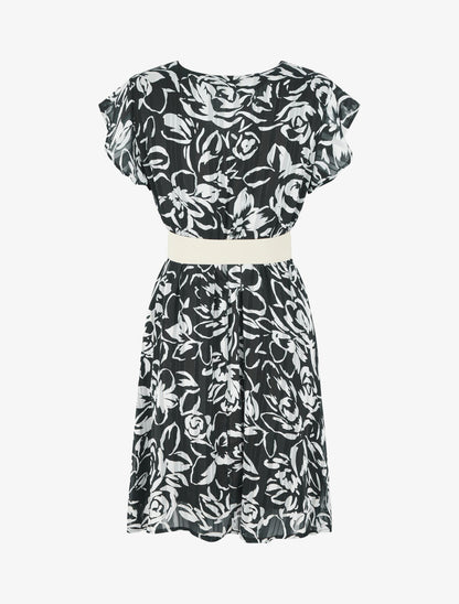 Robe mi-longue imprimé floral irisé - Noir - 2
