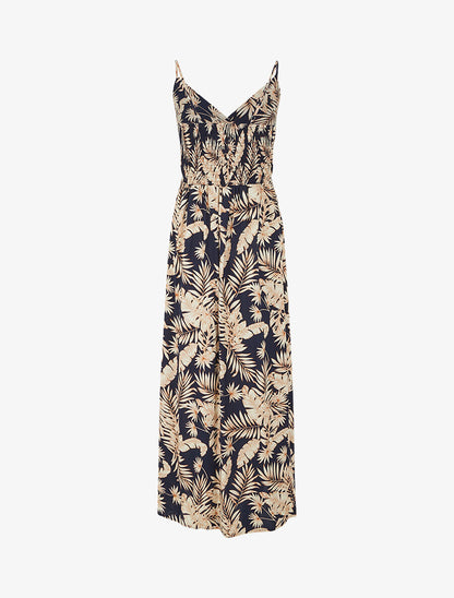 Robe longue imprimé feuillage - Marine - 2