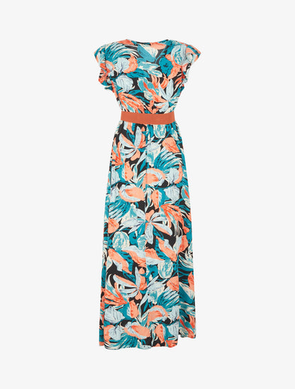 Robe imprimé feuillage et col cache-coeur - Noir - 3