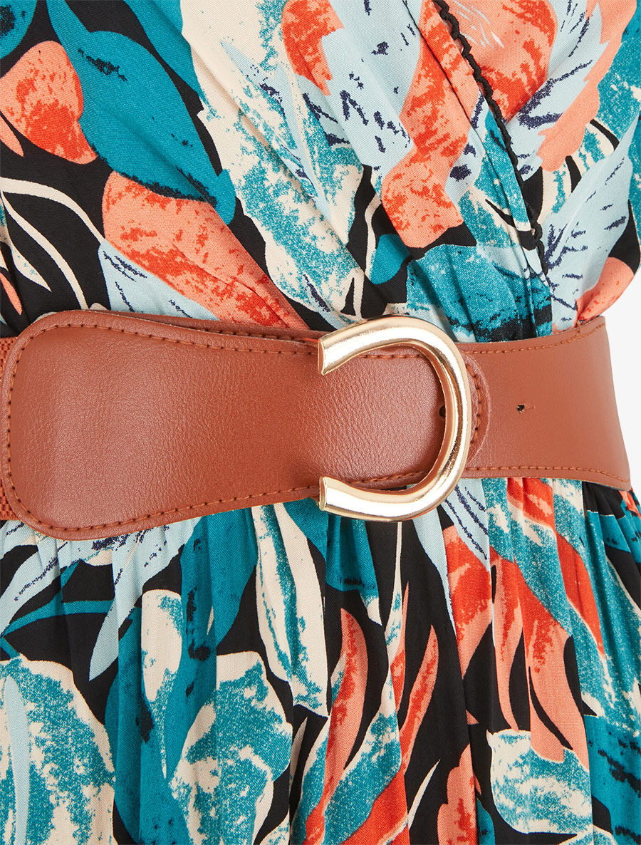 Robe imprimé feuillage et col cache-coeur - Noir - 4