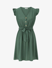 Robe mi-longue unie - Vert sapin - 1