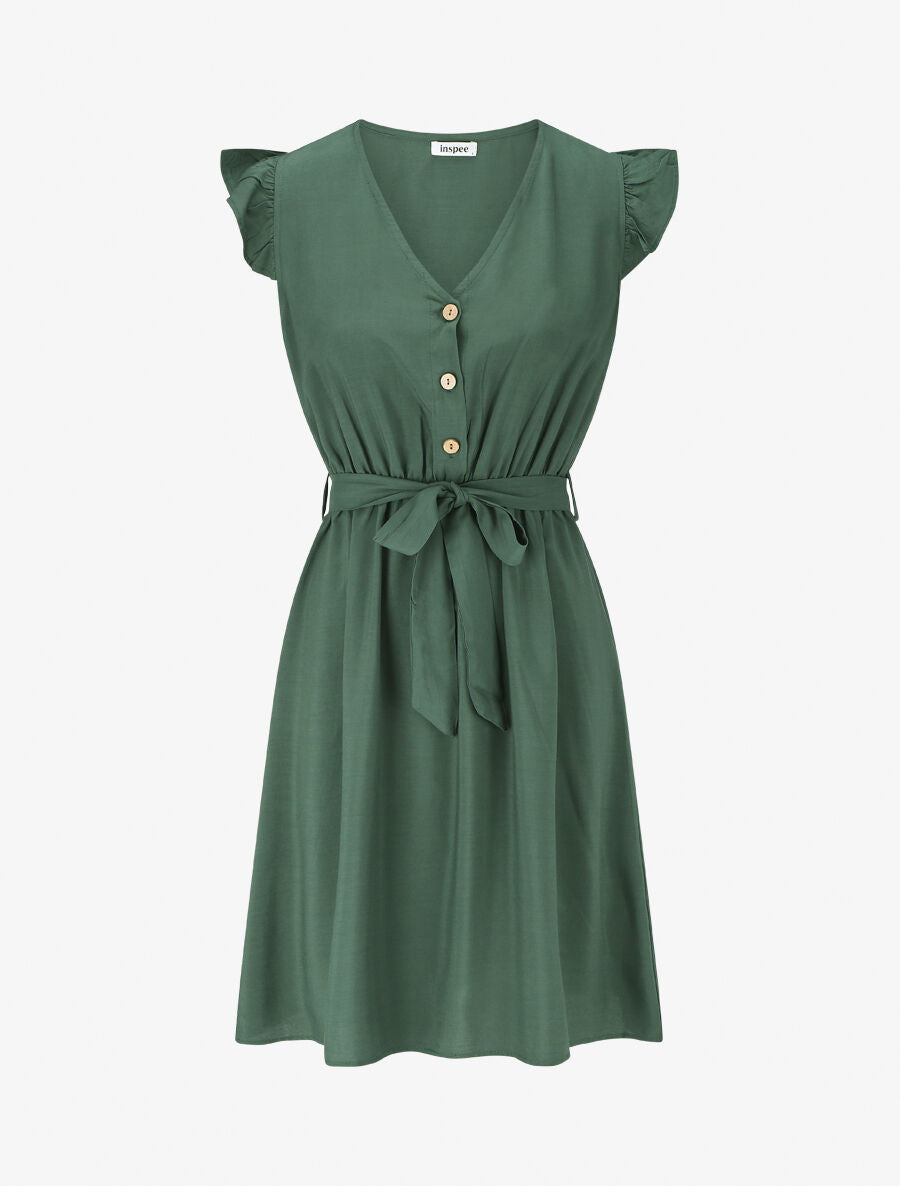 Robe mi-longue unie - Vert sapin - 1