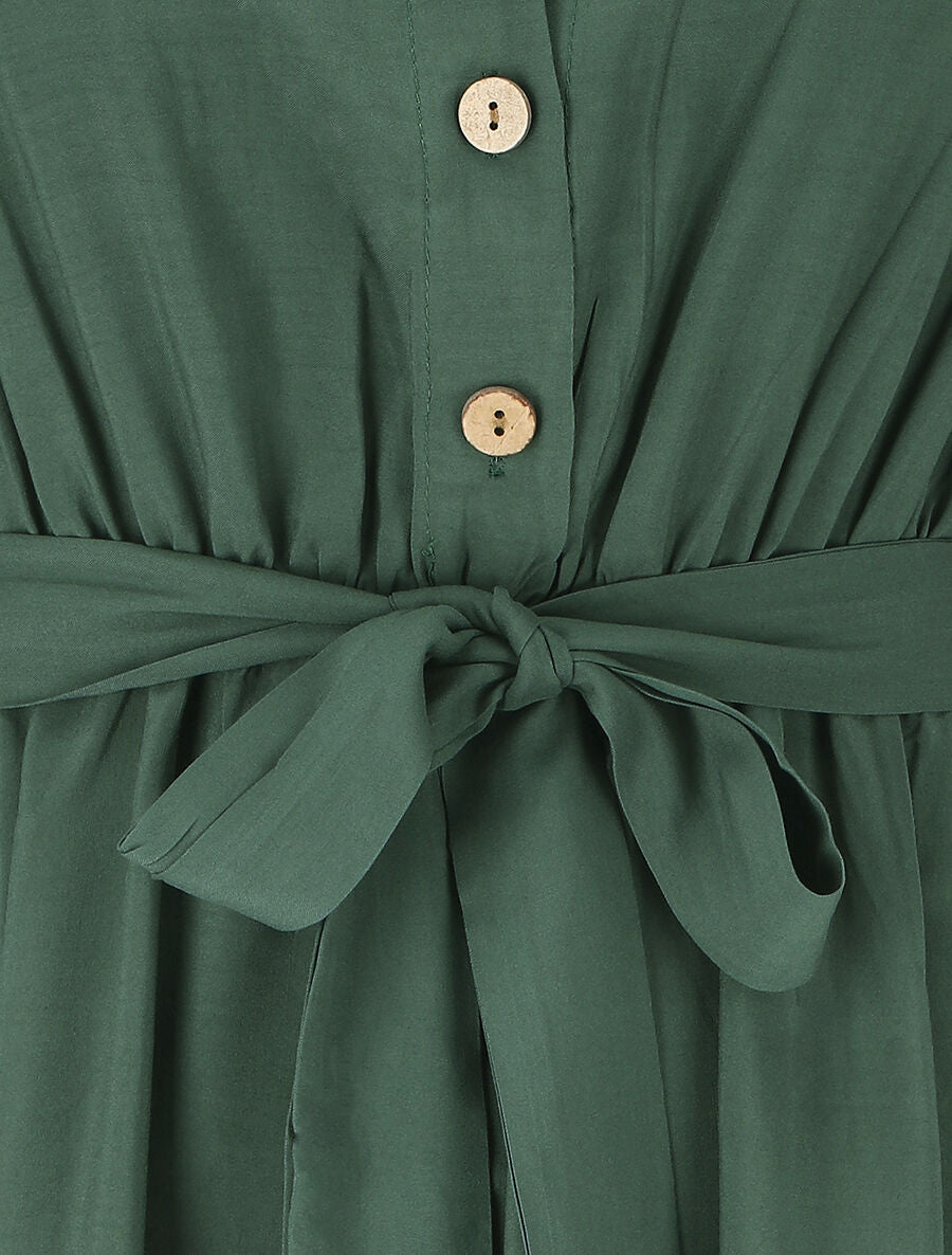 Robe mi-longue unie - Vert sapin - 3