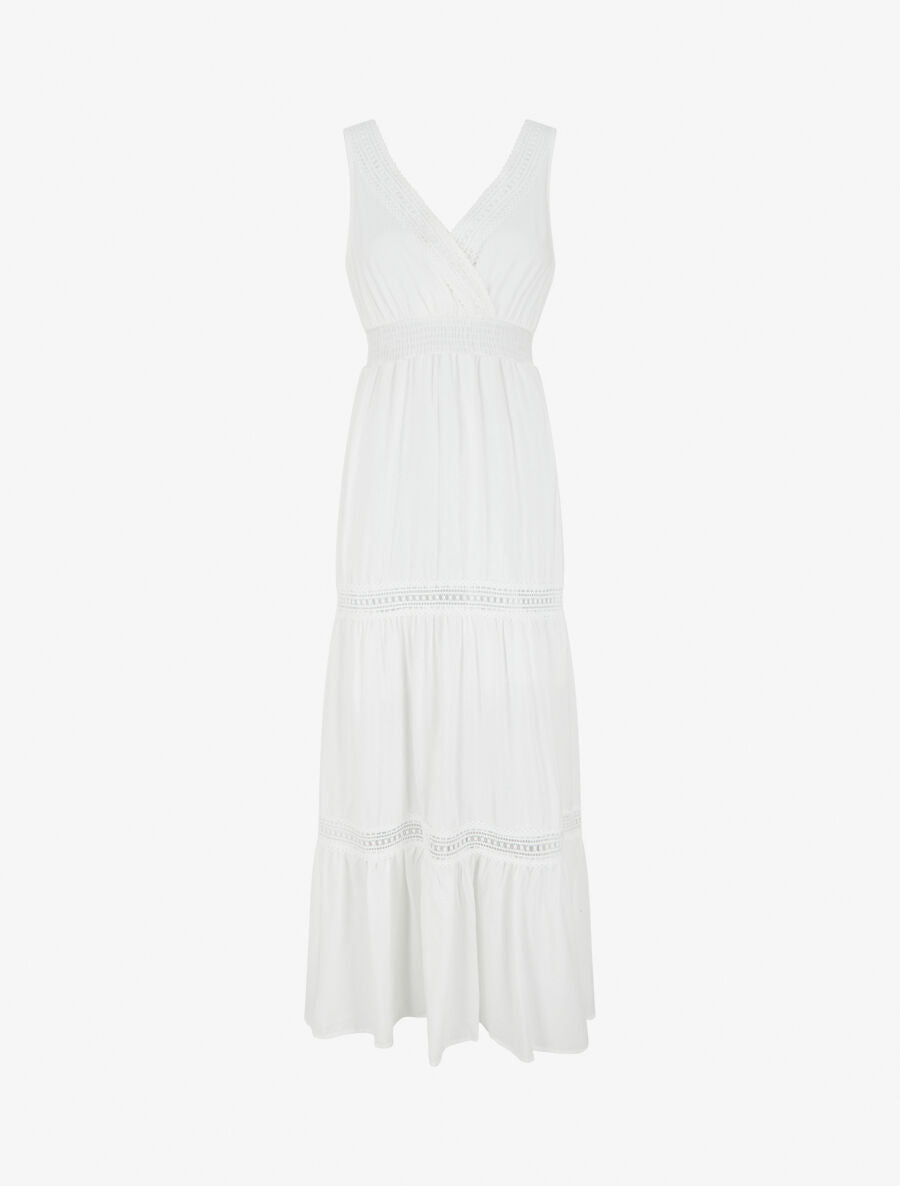 Robe longue unie ajourée - Blanc - 1