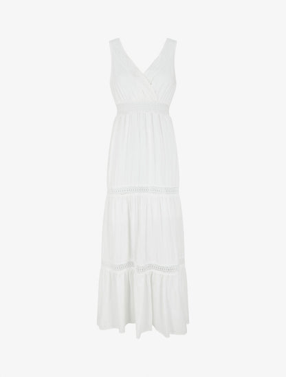 Robe longue unie ajourée - Blanc - 1