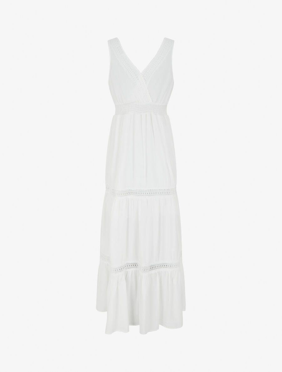 Robe longue unie ajourée - Blanc - 2