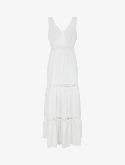 Robe longue unie ajourée - Blanc - 2