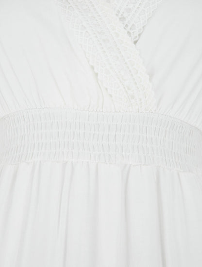 Robe longue unie ajourée - Blanc - 3