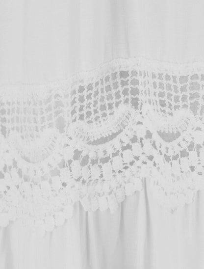 Robe longue unie ajourée - Blanc - 3