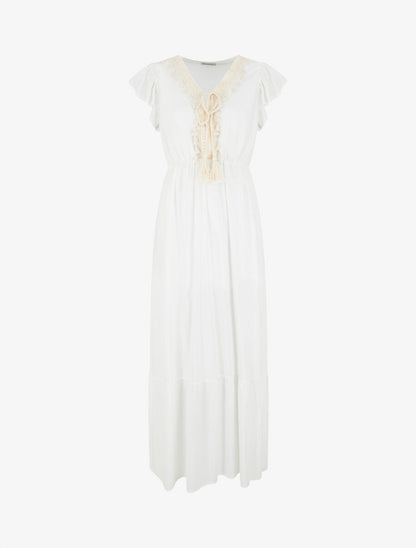 Robe longue évasée unie - Blanc - 1