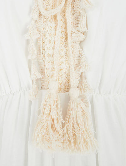 Robe longue évasée unie - Blanc - 3