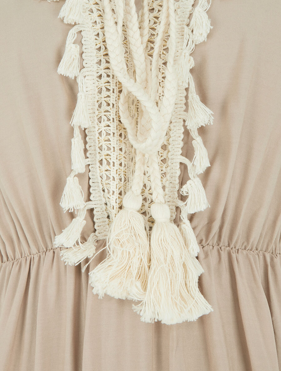 Robe longue évasée unie - Beige - 3