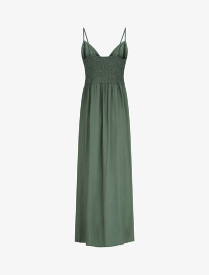 Robe longue unie à boutons décoratifs - Vert - 2