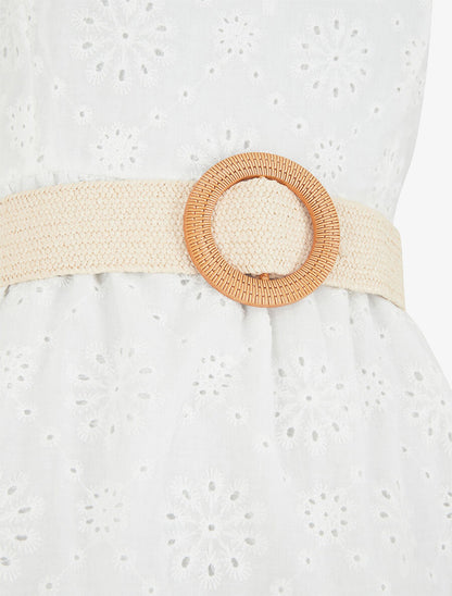 Robe courte évasée en broderie anglaise - Blanc - 3