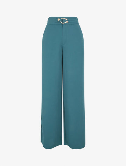 Pantalon ample à fermeture stylisée - Bleu canard - 1