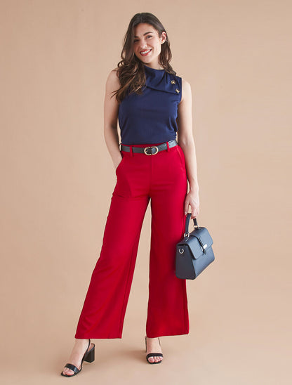 Pantalon ample à taille élastiquée - Lie de vin - 4