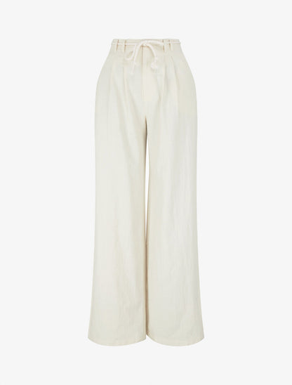 Pantalon large élastiqué effet lin - Beige - 4