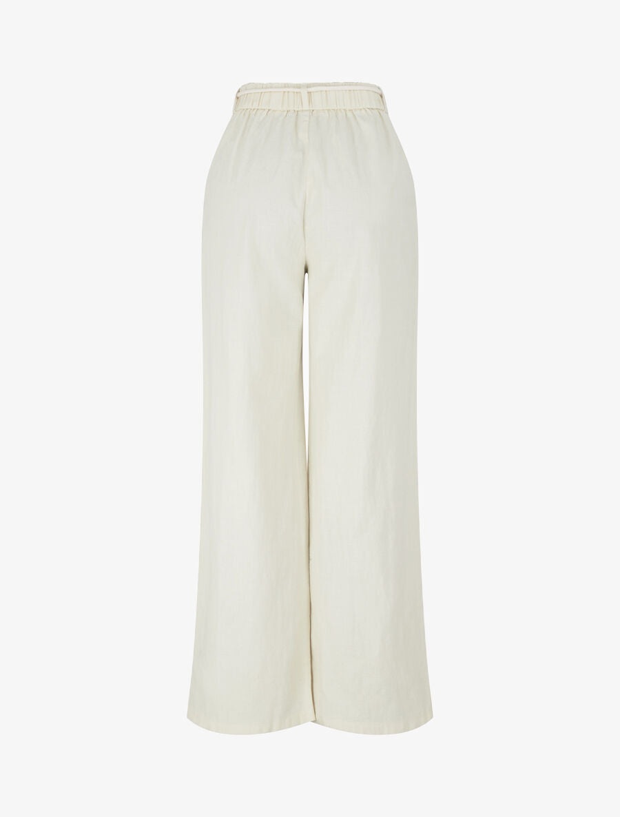 Pantalon large élastiqué effet lin - Beige - 2