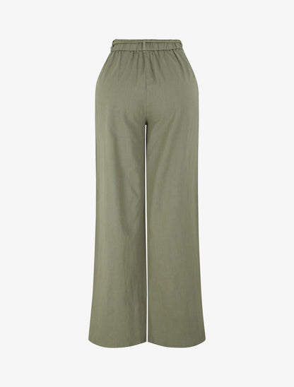 Pantalon large élastiqué effet lin - Kaki - 2