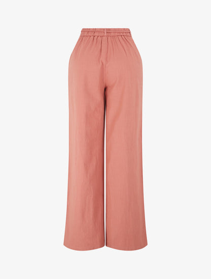 Pantalon large élastiqué effet lin - Corail - 2