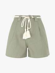 Short élastiqué effet lin - Kaki - 1