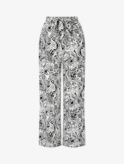 Pantalon fluide à imprimé feuillage - Noir - 1